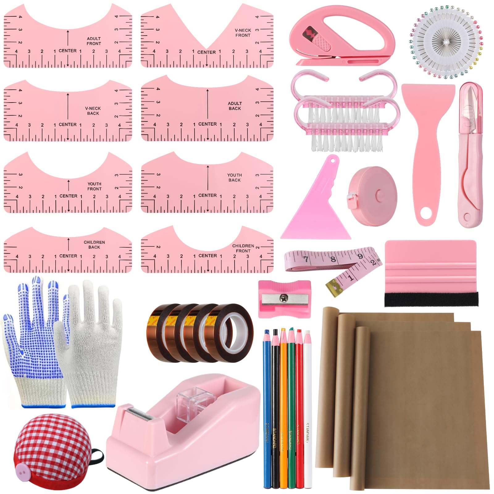 XEUZK Sublimation Shirts Tool Pink Kit With 8T Shirt rulers, 3Pack Teflon Sheet 