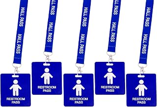 Hall Pass Lanyards with Card Passes, Unbreakable School Classroom Passes Set for Teacher Parents (Hall Bathroom Library Office & Nurse),5 Pcs (Boys Restroom)
