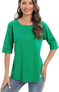 Womens Cotton Tops Elbow Sleeve Summer Casual Tunic Tops