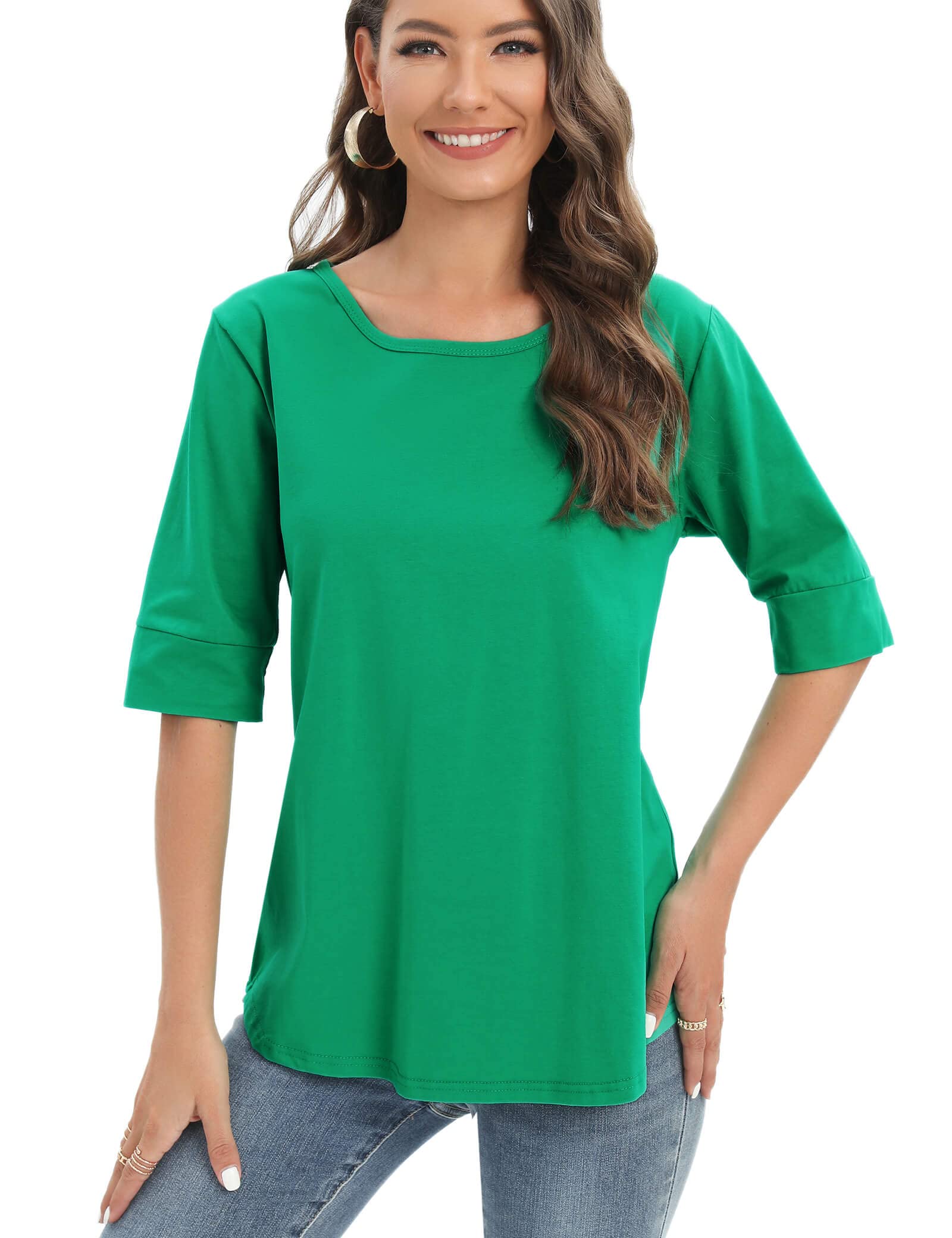 Womens Cotton Tops Elbow Sleeve Summer Casual Tunic Tops
