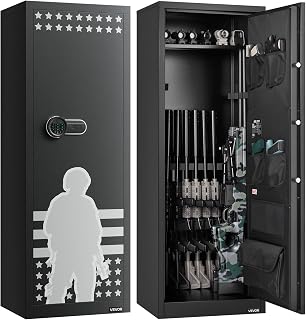 VEVOR 10-12 Gun Safe, Long Gun Cabinet for Rifles and Pistols, Quick Access Rifle Safe with 4 Pistol Pockets and 3 Adjustable Racks, Large Digital Cabinet with Key and Password Lock(Assembly Required)