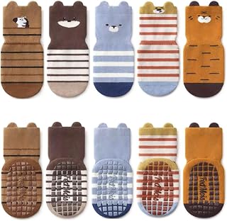 FedMois 5 Pairs Cotton Baby Kids Animal Pattern Non-Slip Socks