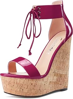 CASTAMERE Women's High Wedge Platform Heel Open Toe Ankle Straps Lace Sandals Clear Dress 15 cm Heels