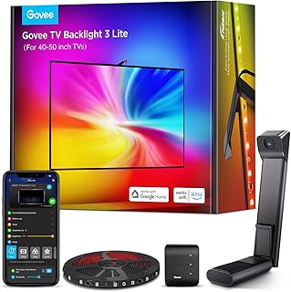 Govee TV Backlight 3 Lite 2.4m for 40-50 Inch TVs | Built-in Camera with Fisheye Correction, RGBICW 4-in-1 LED Beads, WiFi Connectivity, App & Voice Control
