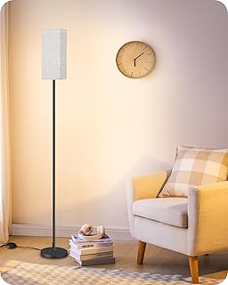 GOEBLESON 64.6" Floor Lamp, Pole with Foot Switch, Modern Standing Lamp Lampshade, Minimalist Freestanding Lamp (Bulb Not Included), for Living Room, Bedroom Office ETL Listed, Black and Beige E07LD05