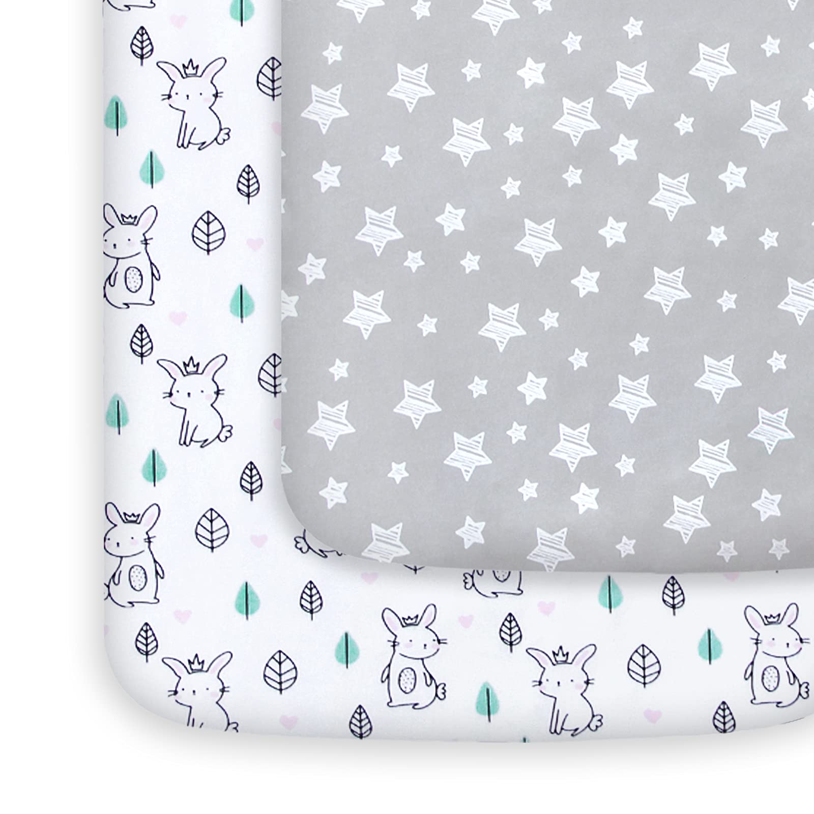 Pack and Play Sheets, 2 Pack Mini Crib Sheets, Stretchy Playard Fitted Sheet, Co