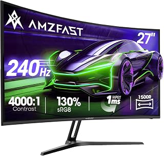 Amzfast 27 inch Curved Gaming Monitor, 240Hz, Full HD 1920x1080p, 1ms MPRT, 4000:1 Contrast, 130%sRGB, HDR, Adaptive-Sync, AI-Crosshair, VESA 100X100, HDMI 2.0&DP 1.4– for FPS/RTS/Racing, AMZG27C1 Pro