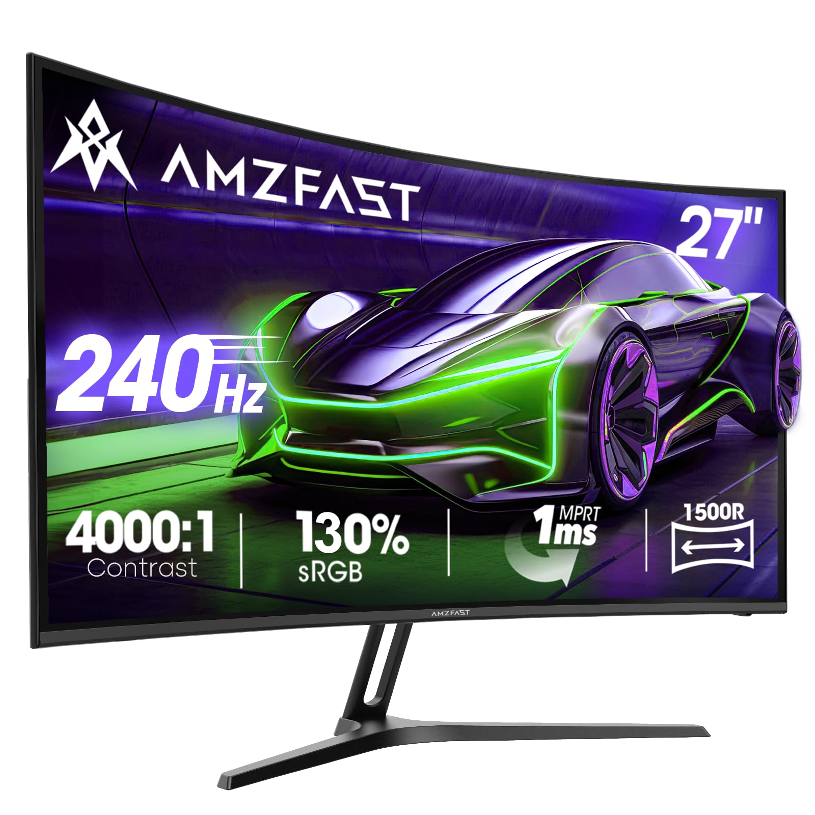 Amzfast 27 inch Curved Gaming Monitor, 240Hz, Full HD 1920x1080p, 1ms MPRT, 4000