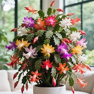 Christmas Cactus Live Plant - Schlumbergera - Bare Root, Well-Rooted Starter Plant for Indoor Home Garden, Assorted Colors (No Pot Included) (Colorful,2)