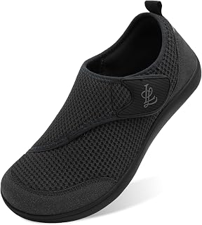 JIASUQI Mens Wide Diabetic Shoes Barefoot Breathable Walking Shoes Adjustable Zero Drop Sneakers for Wide Width Arthritis Edema Feet