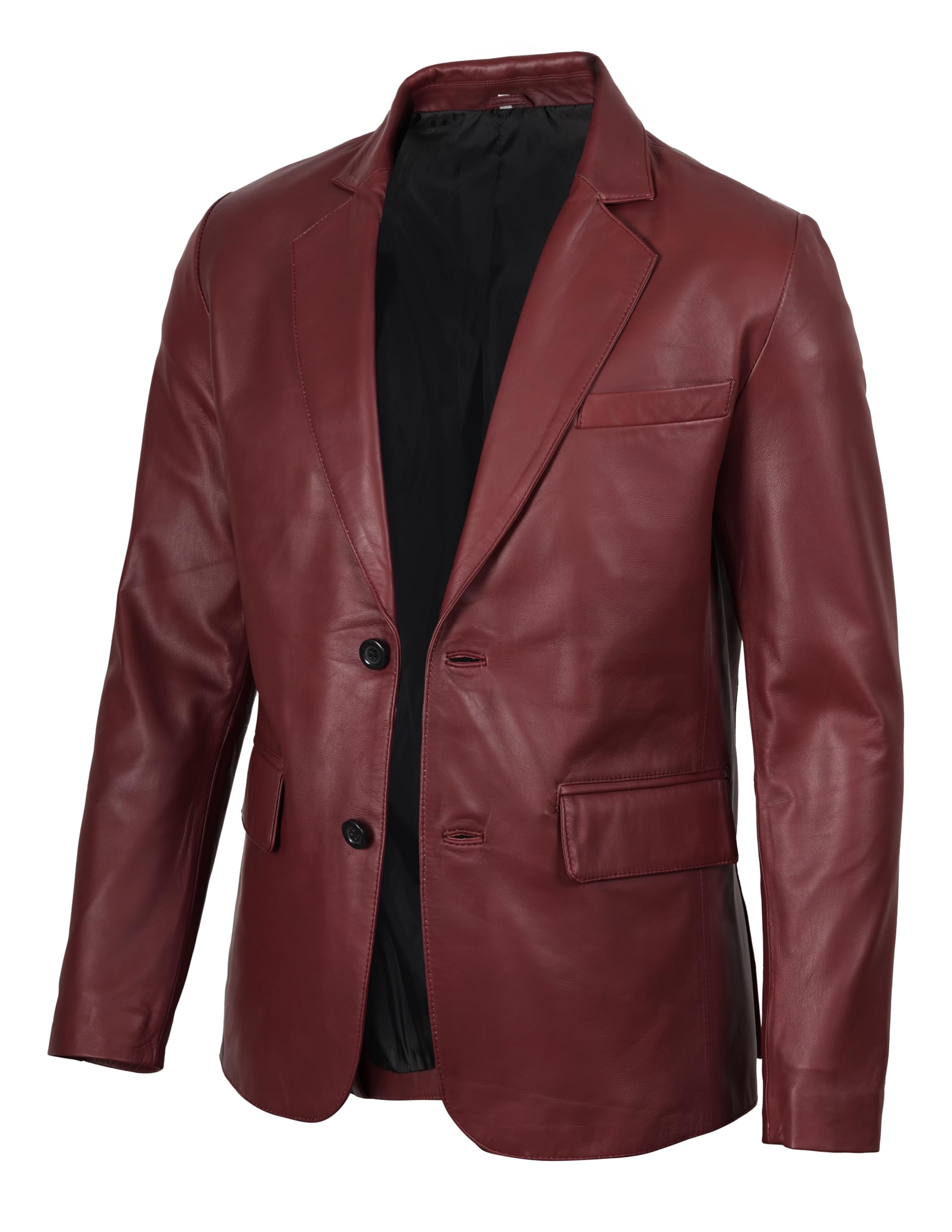 fjackets Mens Leather Jacket — Real Lambskin Leather Blazer, Notched Collar Spor