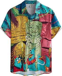 Hardaddy Men's Summer Hawaiian Shirt with Funny Print and Buttons