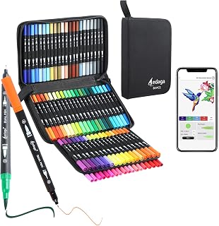 AEDAGA 80 Numbered Dual Tip Coloring Pens with Free App, Felt Markers for Adult Coloring Books, Brush Markers, Art Supplies for