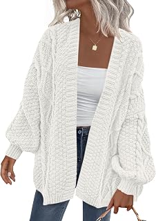 PRETTYGARDEN Maglione autunnale da donna lavorato a maglia a trecce aperto sul davanti maglione a maniche lunghe cardigan grosso maglioni capispalla alla moda cappotti, bianco, XX-Large