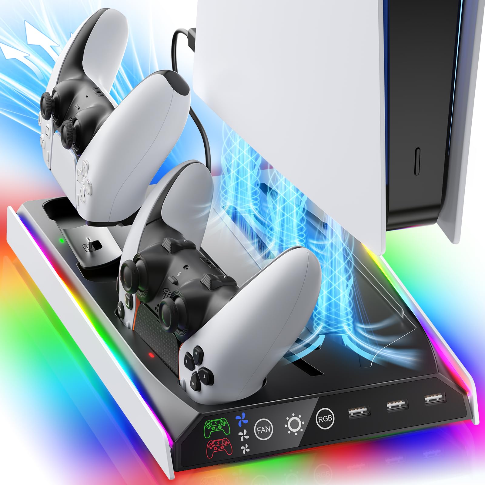 Fenolical PS5/Slim/Pro Stand with Adjustable Cooling Fan, Vertical PS5 Cooling C