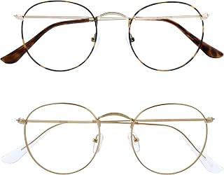 OPULIZE SOL Reading Glasses with Blue Light Blocking for Women and Men, Round Metal Frame, Spring Hinges, Computer Gaming Glasses, Brown Tortoiseshelll,Gold +0 (Pack of 2)
