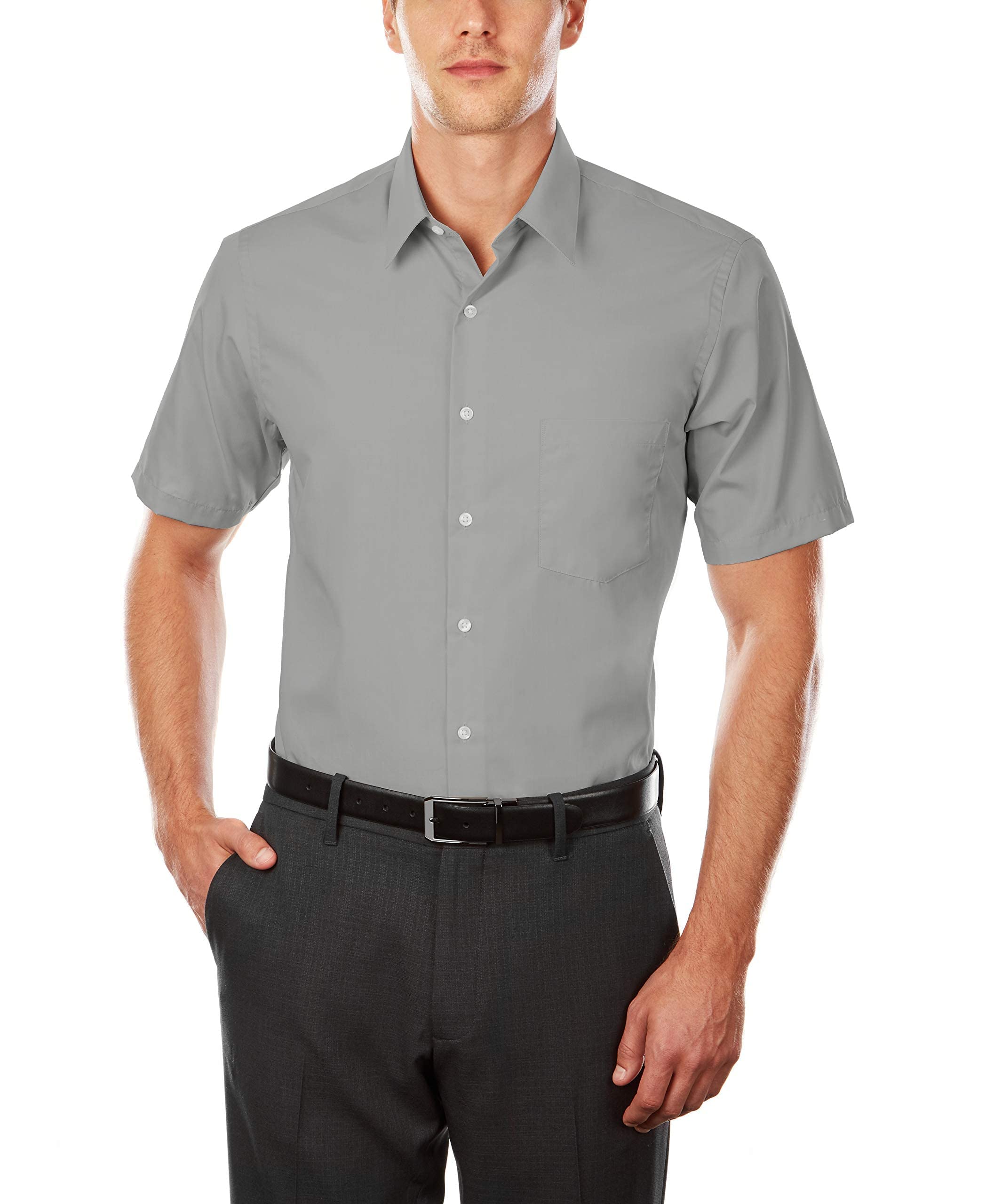 Van Heusen Men's Short Sleeve Dress Shirt Regular Fit Poplin Solid