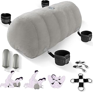 Sex Pillow Couples Sex Toys, Heart Shaped Inflatable Cushion Furniture for Bedroom Dildo Mount, Upsize Wedge with Bondage Cuffs, Cross Strap, Nipple Clamps BDSM Kit