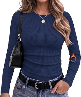 WIHOLL Long Sleeve Shirts for Women Fall Fashion Thermal Shirts Rib Knit Tshirts Winter Clothing Underscrubs Basic Tees