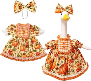 Fall Pumpkin Porch Goose Country Lolita Outfits Fits 23 Inch Lawn Goose | Medieval Cottagecore, Lace Ruffled Skirt, Bow Headband Included, Thanksgiving Decor,Farmhouse Style, Porch Goose Accessories