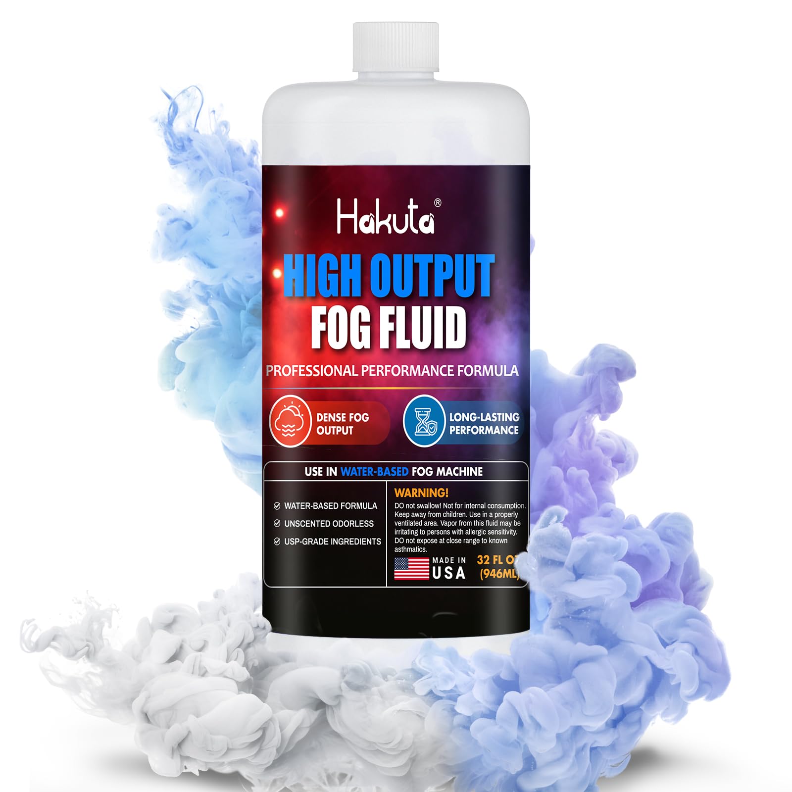 Hakuta Fog Machine Liquid 32oz, High Density Fog Juice Water Based | Safe for Ou