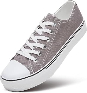 ZGR Women's White Tennis Shoes, Canvas Trainers with Laces, Casual Canvas Walking Shoes