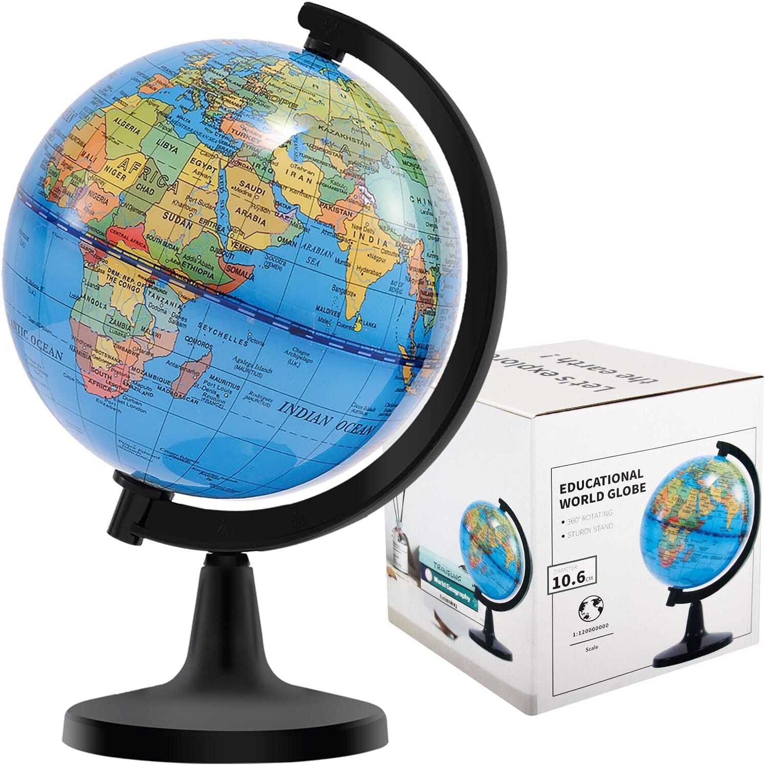 Wizdar 4 inch World Globe for Kids Learning | Educational, Rotating World Map, M