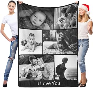 LNM Personalised Blanket with Photo, Personalised Photo Blanket, Customised Blankets, Custom Picture Blankets, Anniversary Birthday Gifts for Women Men Her Him Mum Dad Family Kid Baby Pet