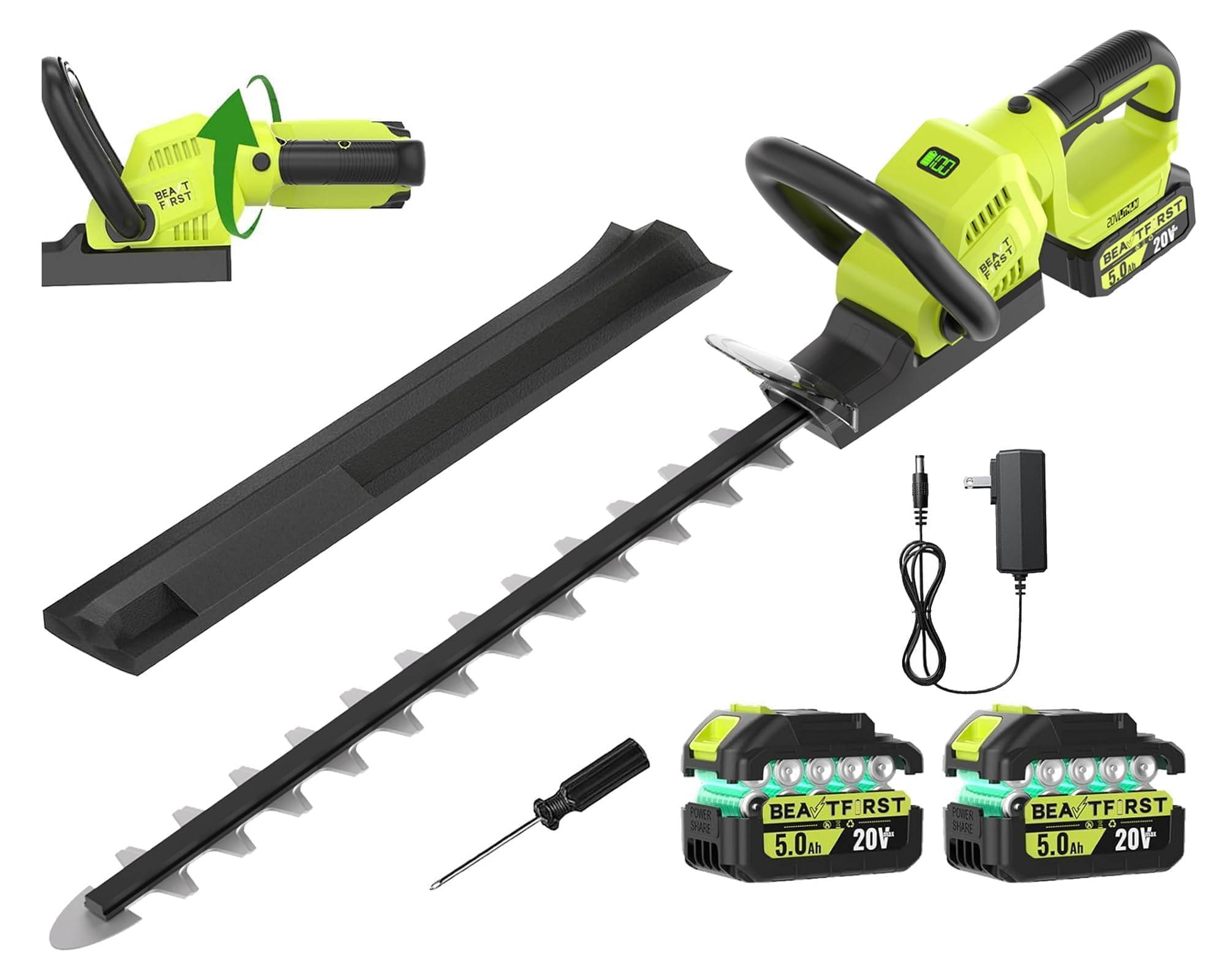 20V 22-Inch Hedge Trimmer Cordless with 2x5.0Ah Battery & Charger | Bush & Shrub