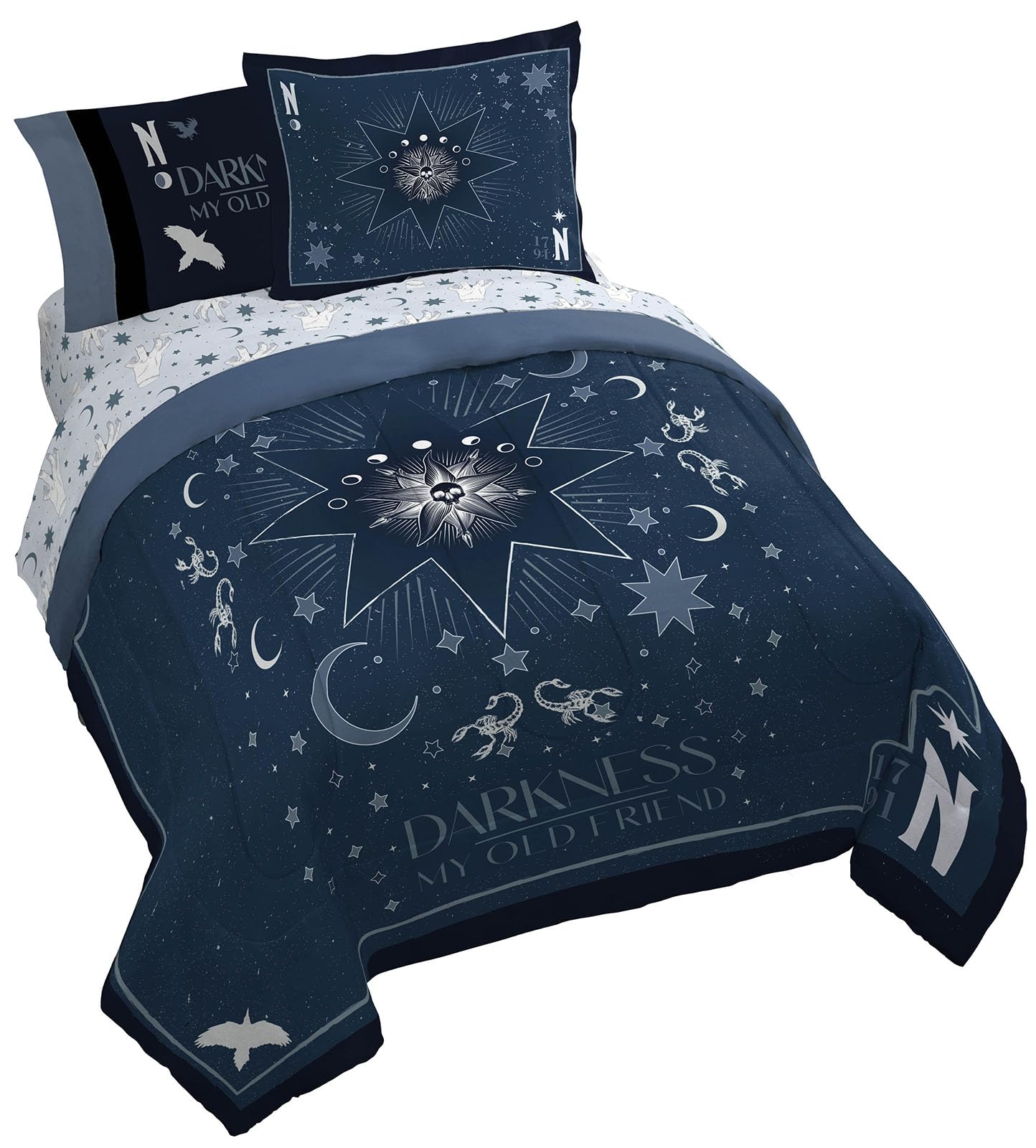 Wednesday Addams Queen Comforter Set 7 Piece Bedding for Girls, Blue
