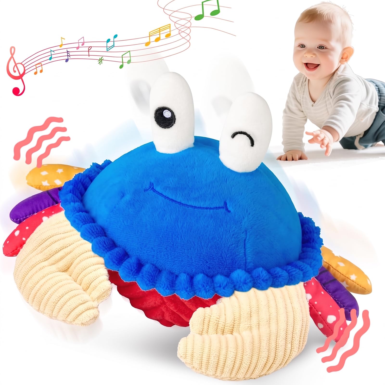 SAIMAND Sensory Baby Toys 6-12 Months, Musical Dancing Crawling Crab Toy | 48 So