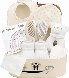 Baby Box Shop - 7 Newborn Baby Gifts Perfect for Gender Reveal Gifts & Baby Shower Gifts - Includes Baby Essentials for Newborn Unisex with Baby Rattle in Cute Keepsake Case, Baby Gift Hamper