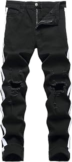 Pantalones vaqueros rasgados para hombre Slim Fit Stretch Jeans Pantalones cómodos de moda desgastados, Negro, 50