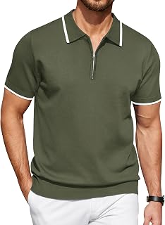COOFANDY Men's Zipper Polo Shirt Casual Knit Short Sleeve Polo Golf T Shirt