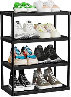 4 Tier Double Row Small Shoe Rack, Slim Plastic Shoes Stand