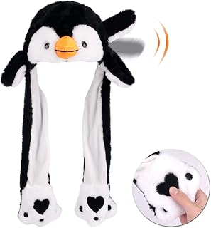 Bubblepompom Animal Hat with Moving Ears Funny Pop up Crazy Silly Hat, 22'' | Plush Animal Hat with Jumping Ears, Cosplay Costume for Dress Up Party, Holiday Gift for Kids, Squeeze Paws to Pop up Ears