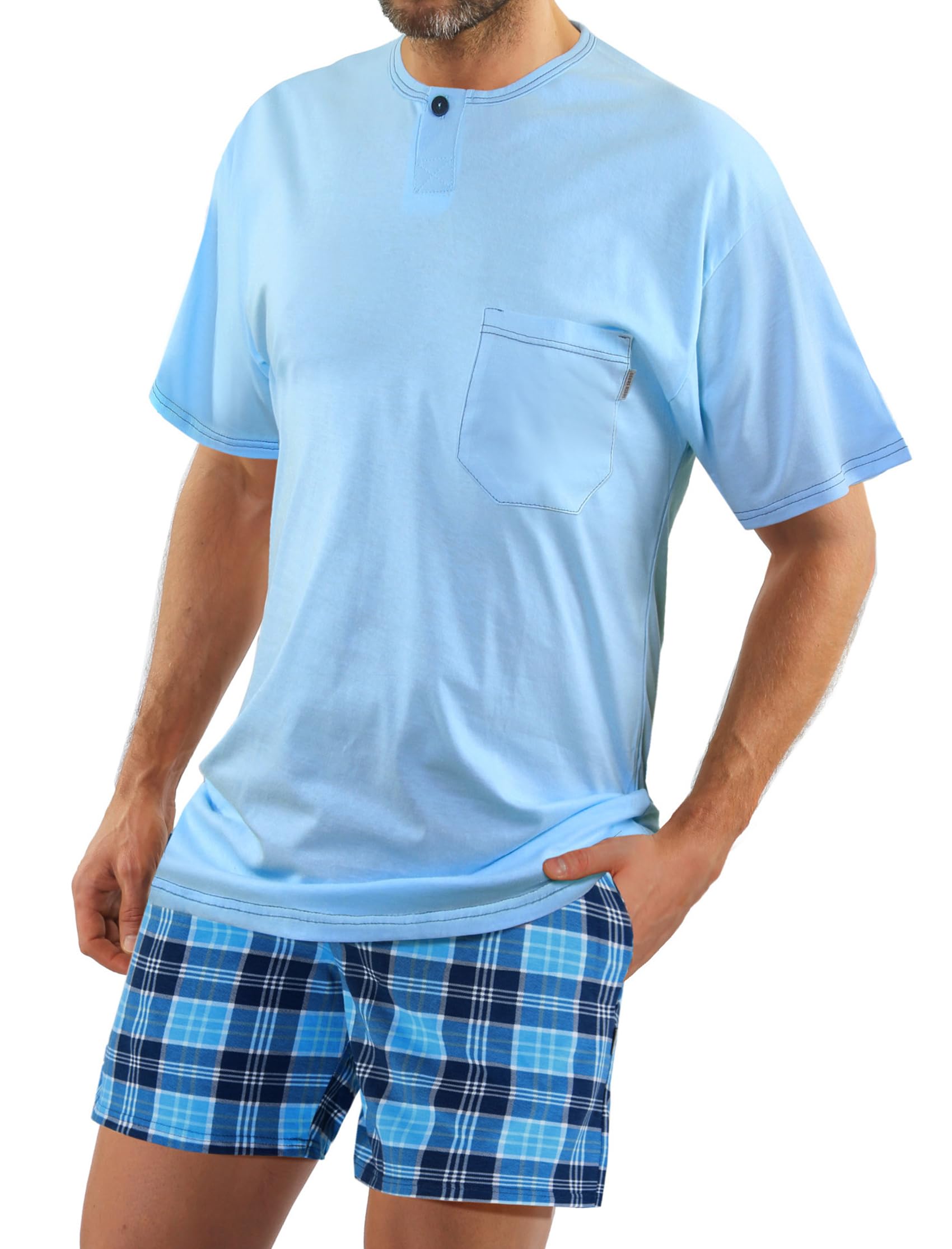 sesto senso Men's Short Pyjamas Cotton Short Sleeve T-Shirt Pyjama Bottoms