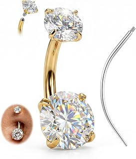 AceFun Belly Button Bars Titanium 14G 6mm 8mm 10mm 12mm 14mm G23 Belly Button Piercing Bar Silver Gold with Insertion Piercing Taper Externally Threaded Navel Piercing Jewelry for Long Nails Women