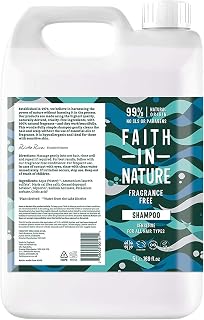 Faith In Nature Natural Fragrance Free Shampoo, Sensitive, Vegan and Cruelty Free, No SLS or Parabens, For All Hair Type, 5L Refill Pack
