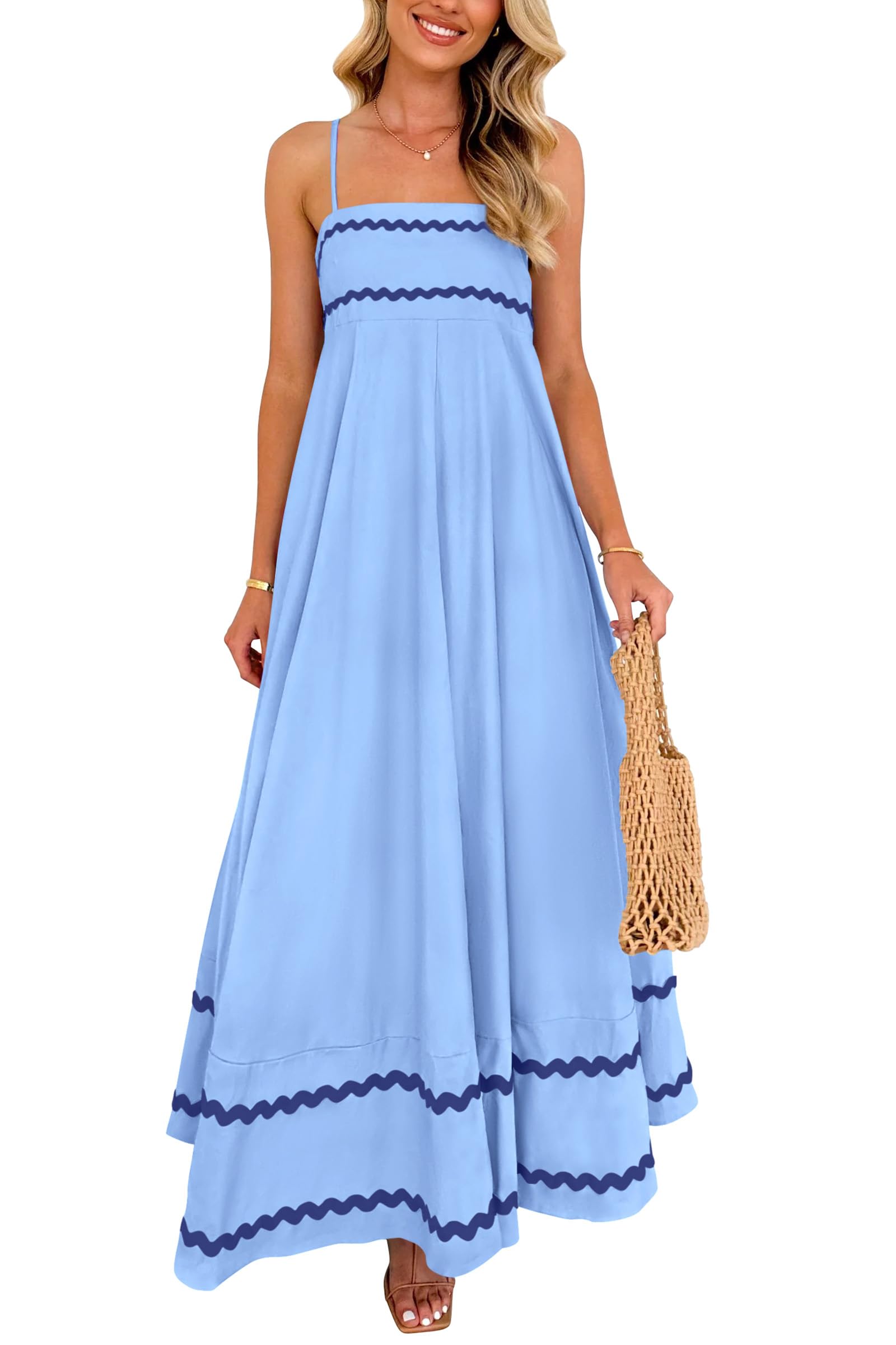 PRETTYGARDEN 2025 Women Summer Sleeveless Ruffle Sleeveless Ruffle Beach Maxi Dr