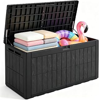 Quictent 100 Gallon Heavy Duty Resin Deck Box | Weatherproof Waterproof Outdoor Storage Bench, UV Resistant Lockable Container for Garden, Pool Supplies, Patio Cushions