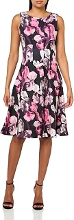Halston Women's A Line Round Neck Knee Length Dress