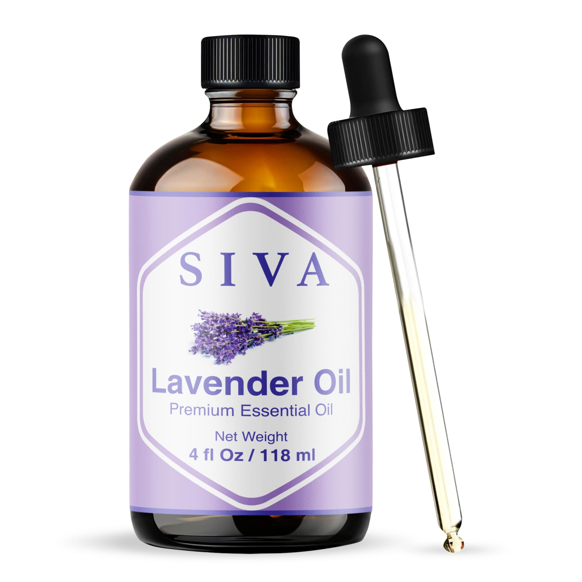 Siva Lavender Essential Oil, Glass Bottle with Dropper, 4 Fl Oz (118 ml) | Laven