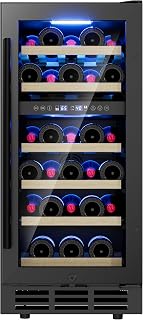 15 Inch Dual Zone Wine Fridge, 28 Bottles Wine Fridge Under Counter with Removable Shelves & Double-Layer Glass Door, Wine Refrigerators Freestanding or Built-In, Wine Cooler for Home, Office (Black)