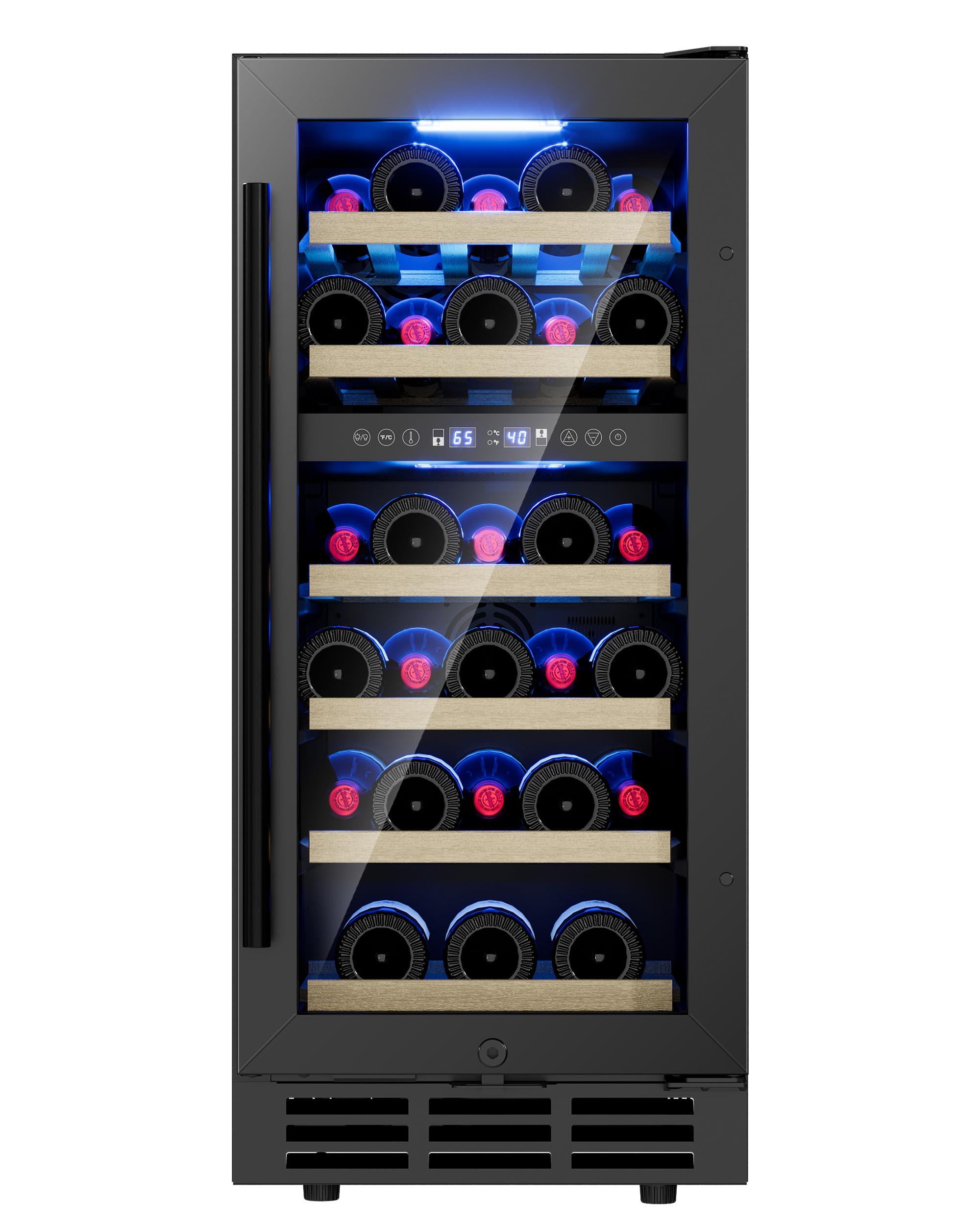 15 Inch Dual Zone Wine Fridge, 28 Bottles Wine Fridge Under Counter with Removab