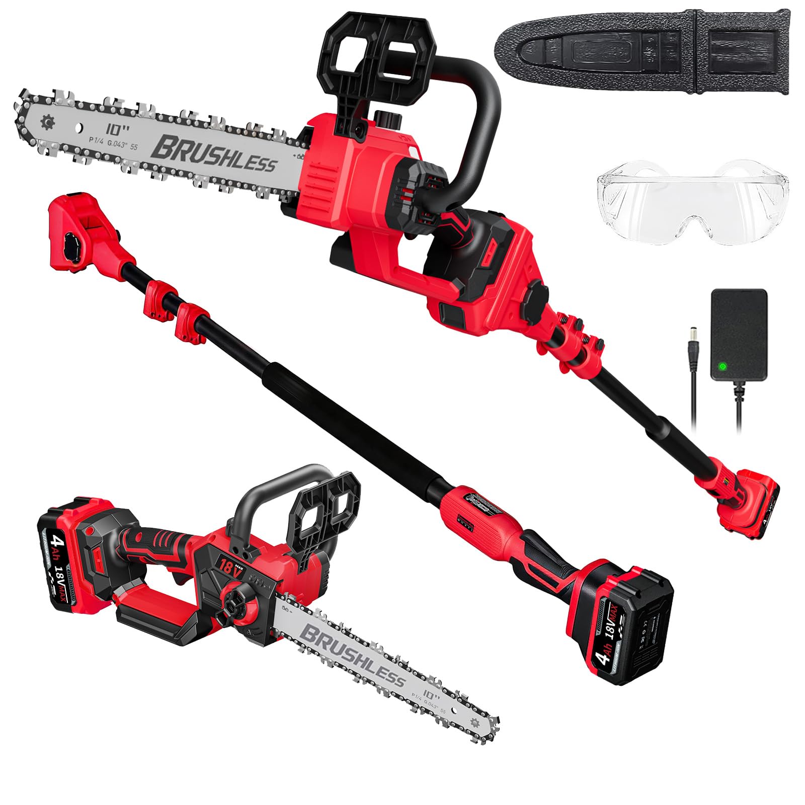 2-in-1 Cordless 10-Inch Pole Saw & Chainsaw for Milwaukee 18V Battery | 4.0ah Ba