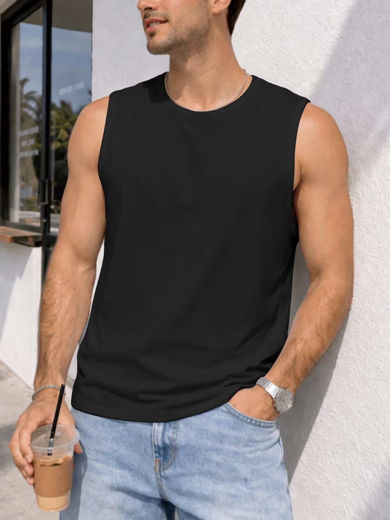 Men's Sleeveless Crew Neck Tank Top Spring Summer Beach Casual Daily Wear