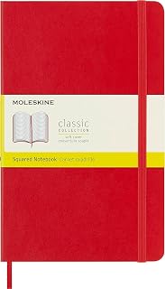 Moleskine Classic Notebook, Notebook With Squared Pages, Soft Cover and Elastic Closure, Scarlet Red, Large, 13 x 21 cm, 192 Pages