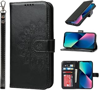 ELTEKER Cover for iPhone 13, Flip Leather Case with Card Slot and Stand Function, Black