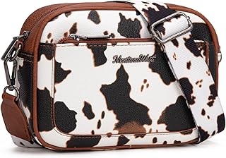Montana West Crossbody Bags for Women Cow Print Purse Triple Zip Shoulder Handbags with Wide Strap